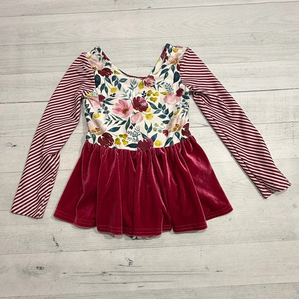 Cheeky Plum girls long sleeve velvet skirt leotard 4T